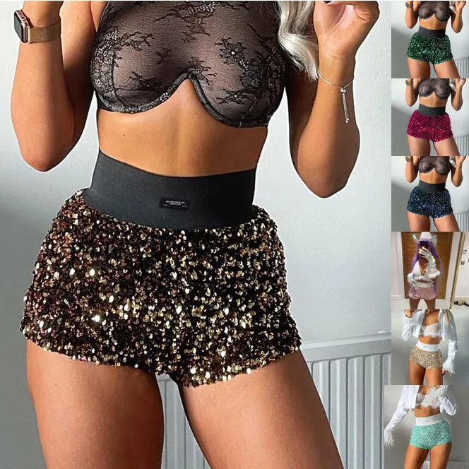 

New European and American Spring Sexy High Waist Slim Fashion Sequined Shorts