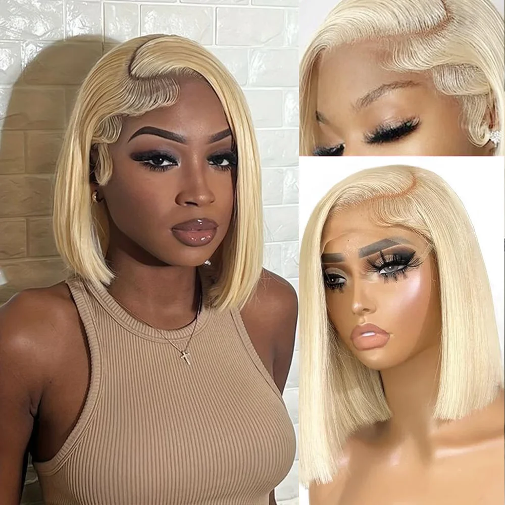 613 Short Bob Wig HD Transparent Lace Front Human Hair Wigs 12 Inch Honey Blonde Dark Root Colored Short Bob Lace Frontal Wig