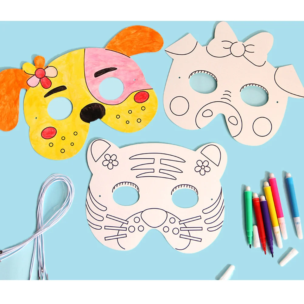 10 PCS White Mask DIY Paper Blank Drawing Coloring The Graffiti Painting Animal Child
