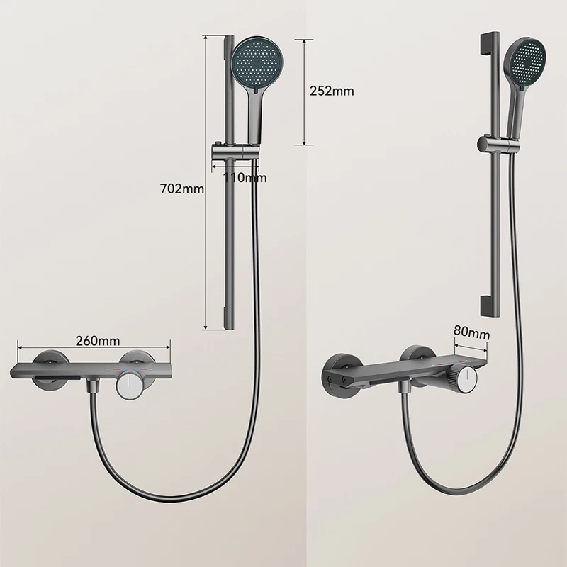 Set doccia di tipo diviso grigio per uso domestico Set di sistemi doccia con acqua calda e fredda per bagno con asta di sollevamento regolabile in altezza