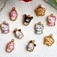 10PCS Sanrio Hello Kitty Kuromi Resin Metal Pendant Cartoon Anime Cat Cute Charm DIY Necklace Bracelet Keyring Jewelry Accessory