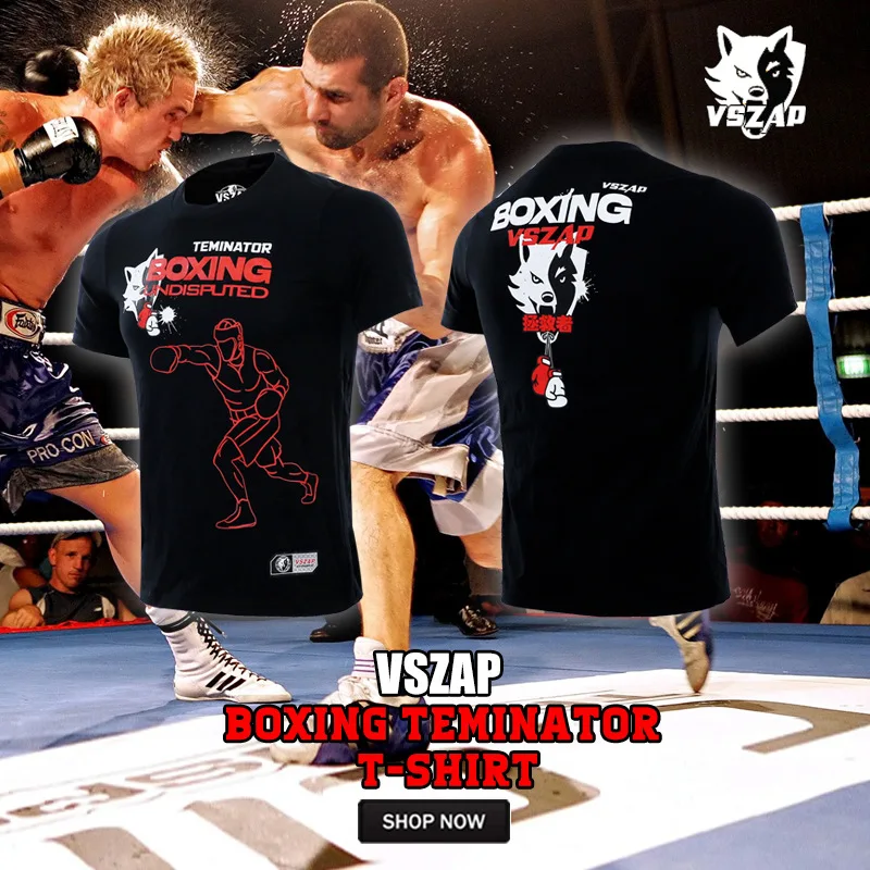 VSZAP Boxer Short Sleeve Fitness Fighting Pure Cotton T-shirt Summer MMA Training Elastic Fighting Sanda Sports Top