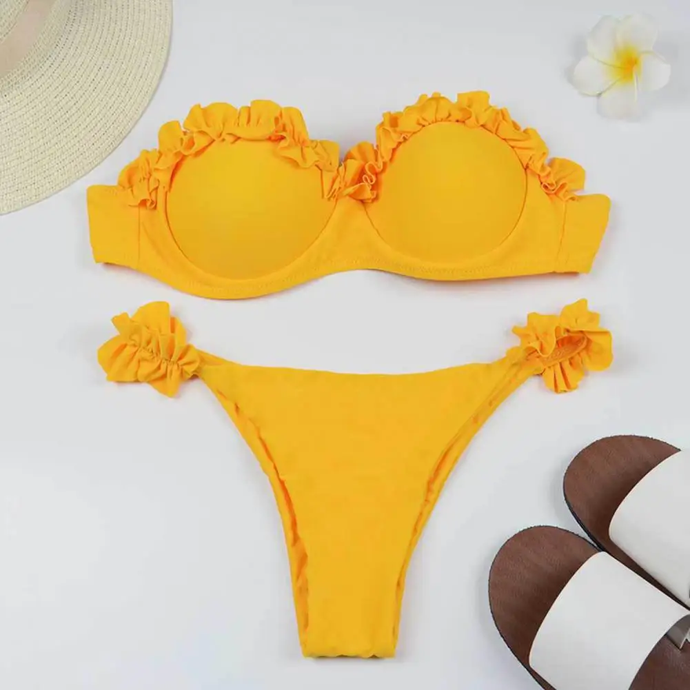 Zestaw Bikini Bandeau damski letni dwuczęściowy strój kąpielowy wykończone frędzlami biustonosz seksowne stringi zestaw Push Up kostium kąpielowy