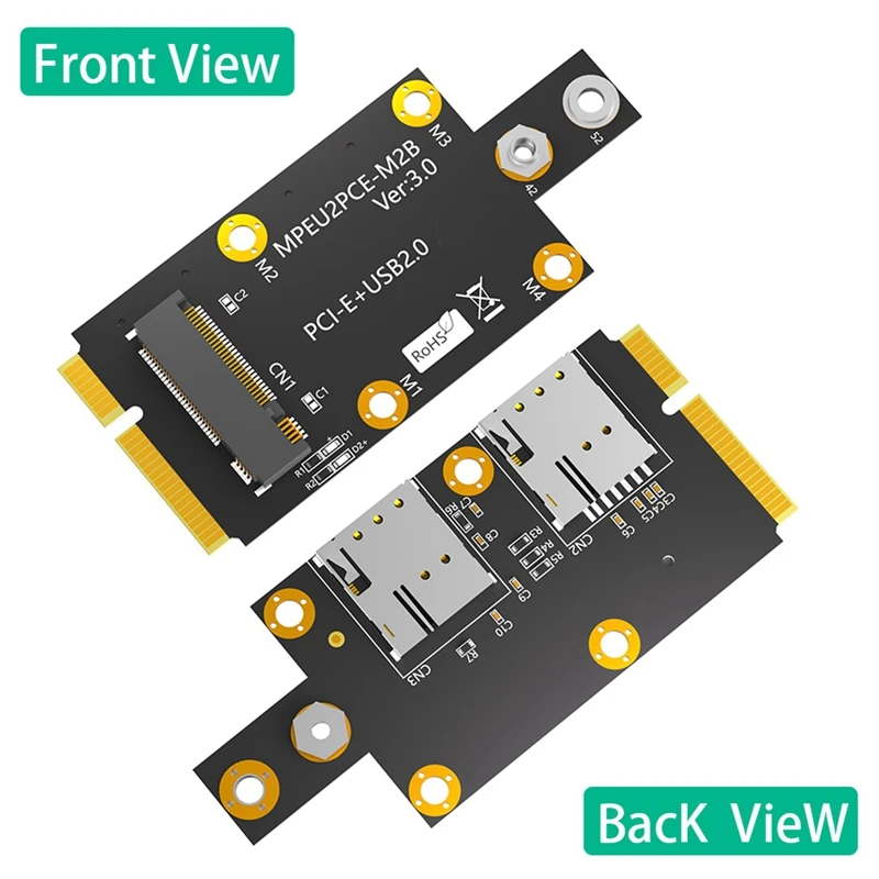 Mini M.2 Key B auf PCI-E Adapter mit Dual NANO SIM Kartensteckplatz für 3G/4G/5G Modul