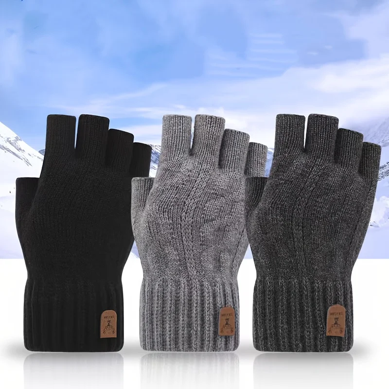 Gants d'hiver chauds pour hommes, demi-doigts, pour le travail, les études, la conduite, la frappe à l'ordinateur, gants à doigts exposés, gants de couple