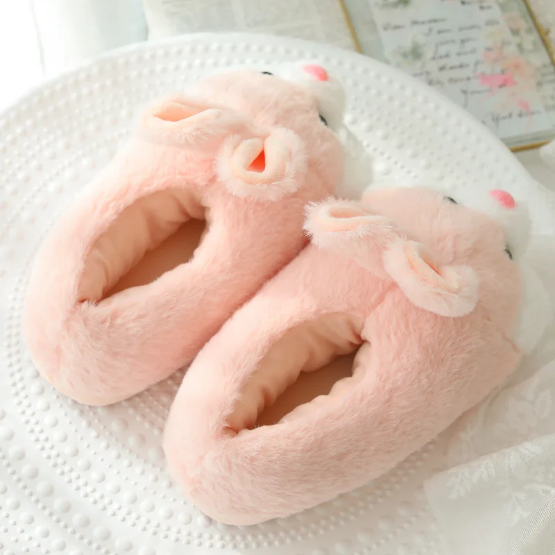 Cute Rabbit Shoes Women Winter Slippers Warm Plush Soft Sole Girls Indoor Home Floor Slipper Pink Color Ladies Cartoon Footwear