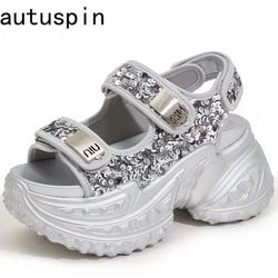 Autuspin 7cm Thick Bottom Women Sandals Fashion Bling Bling Ins Hot Sports Sneakers Summer New Peep Toe Leisure Ladies Shoes