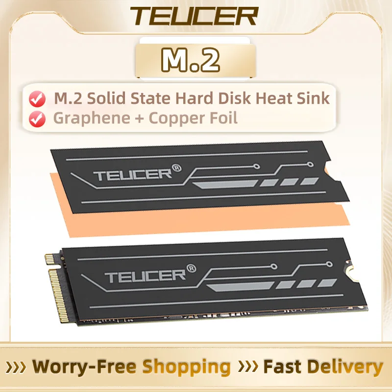 TEUCER Graphene Copper Foil M.2 SSD Heatsink, dwuwarstwowa konstrukcja chłodząca dla NVMe NGFF 2280, radiator termiczny do laptopa/PS5