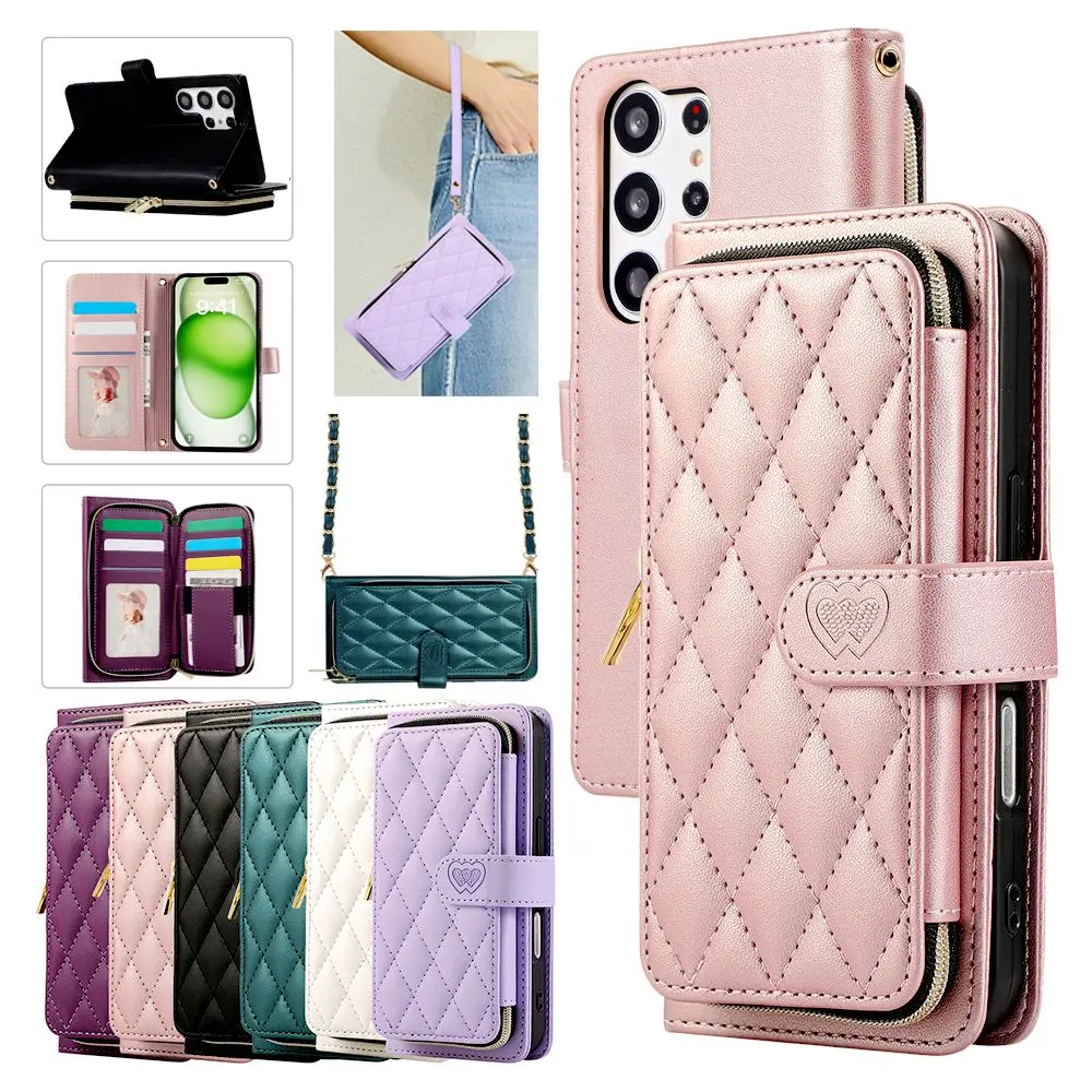 

Crossbody Wallet Case for Samsung Galaxy S25 Ultra S24 Plus S23 FE S22 S21 S20 Note20 Ultra Leather Case Phone Cover Cards Bag