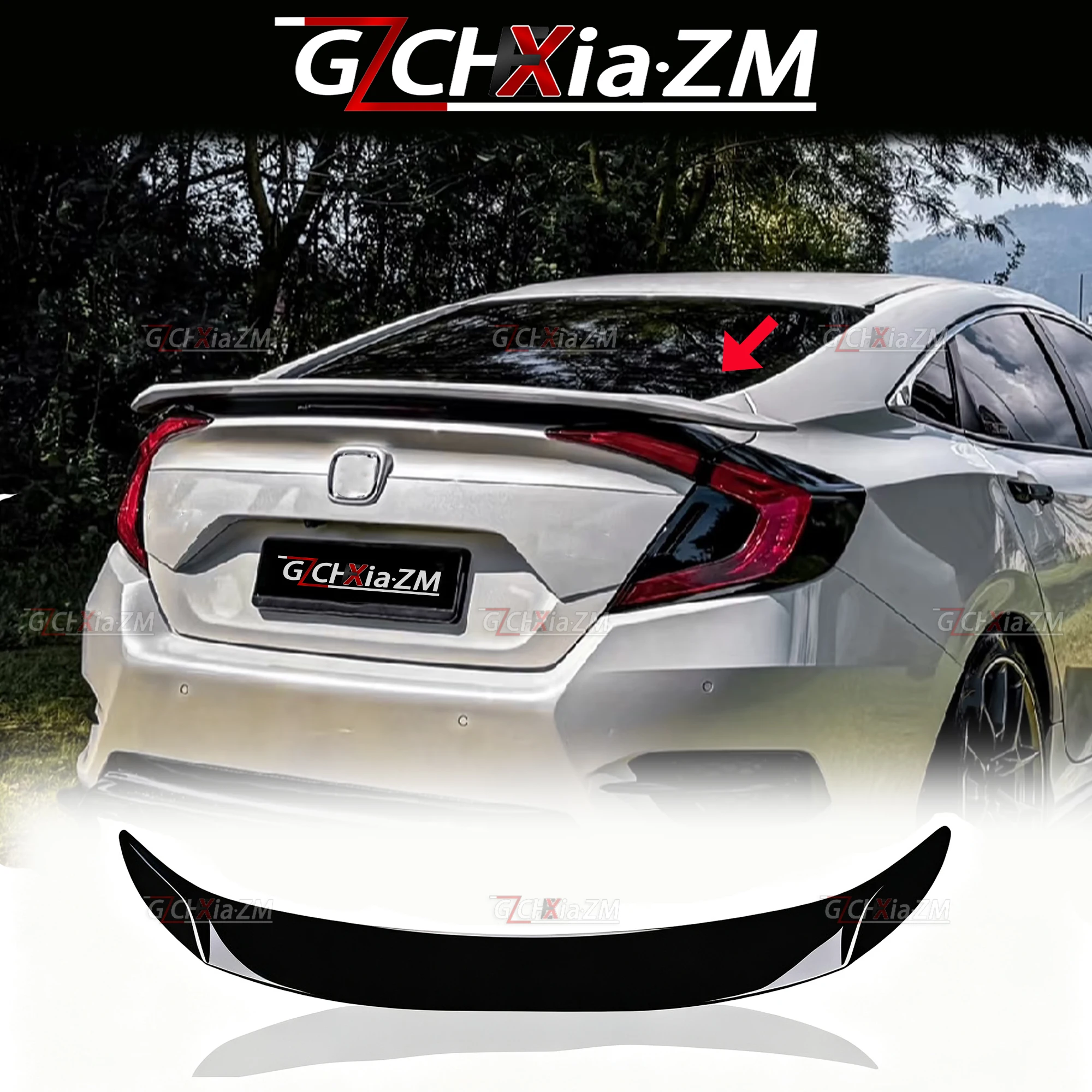 For 2016-2020 Honda Civic FC1 Sedan Upgraded RS Type Rear Spoiler ABS Material Trunk Lid Aerodynamic Kit Rear Wing