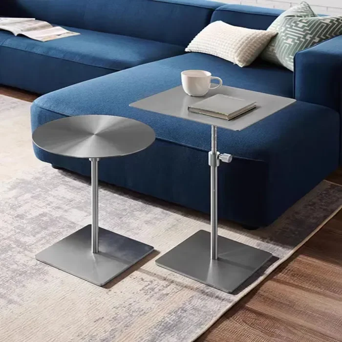 Stainless steel lifting side table small round  high foot small  coffee mobile sofa table simple metal corner