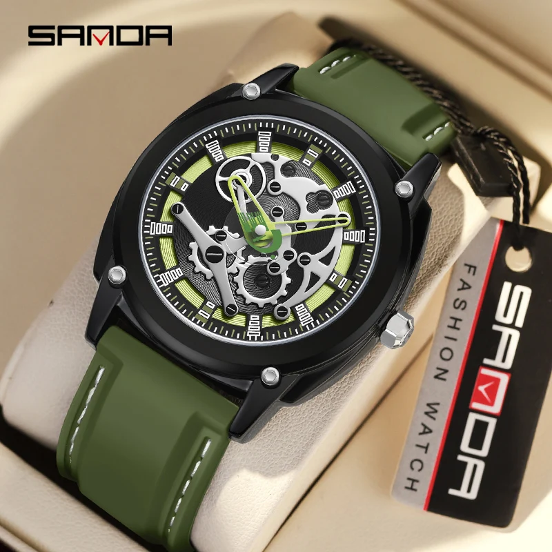 

Sanda 3235 New Design Fashion Reloj For Men Soft Silicone Strap 50M Watertight Japanese Quartz Movement Wrist Watch 2024