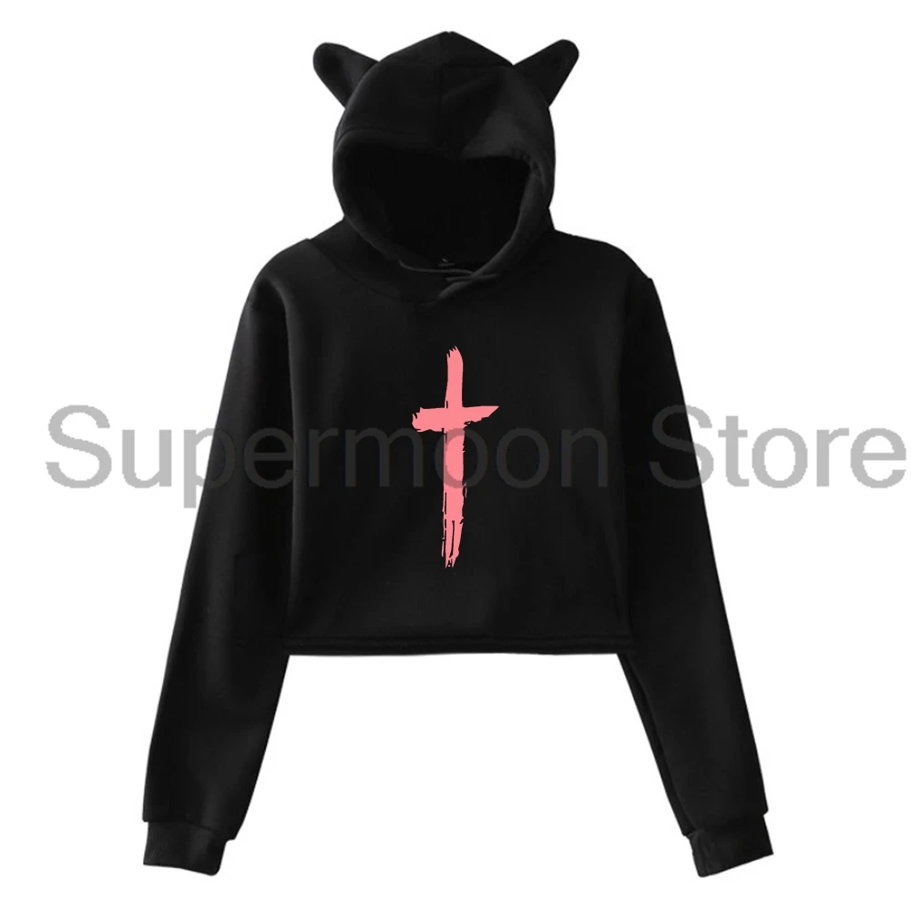 Saint JHN Merch Streetwear Moletons Feminino Orelhas de Gato Moletom Com Capuz Manga Longa Top Colheita Roupas Femininas