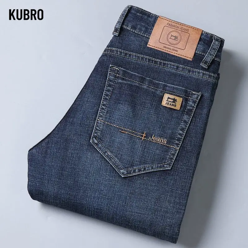 عادية سليم صالح الرجال الجينز مستقيم مطاطا أربعة مواسم العصرية الكلاسيكية سراويل جينز مريحة الرجال السراويل الطويلة المألوف #1