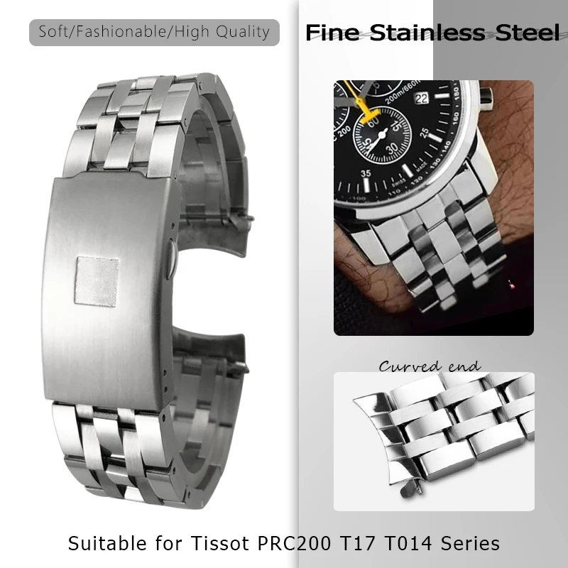 

19mm 20mm Stainless Steel Silver Watch Strap for Tissot T 1853 T41 T17 T006 PRC200 T014 Curved End Watchband Butterfly Buckle