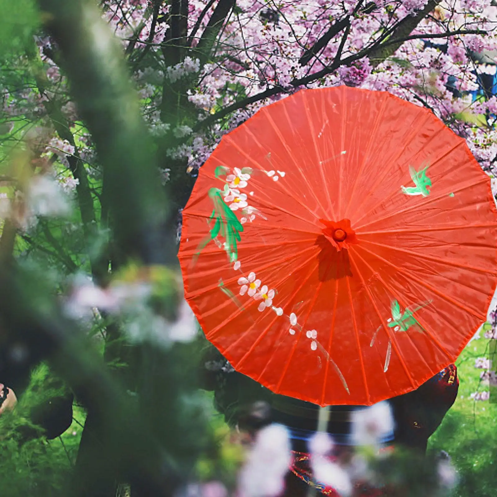 Vintage Chinese Silk Oil Paper Umbrella Red Flower Oil Paper Umbrella Bamboo Handle Wedding Decor Photo Parasol Dance Props Red