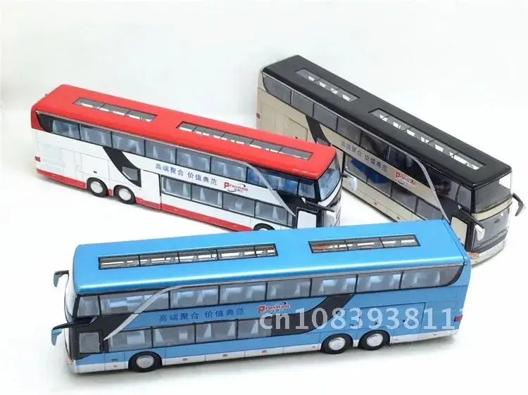 2023 new car Sale High quality 1:32 bus + ABS back model,high alloy imitation LED Double sightseeing vehicle toy bus,flash pull