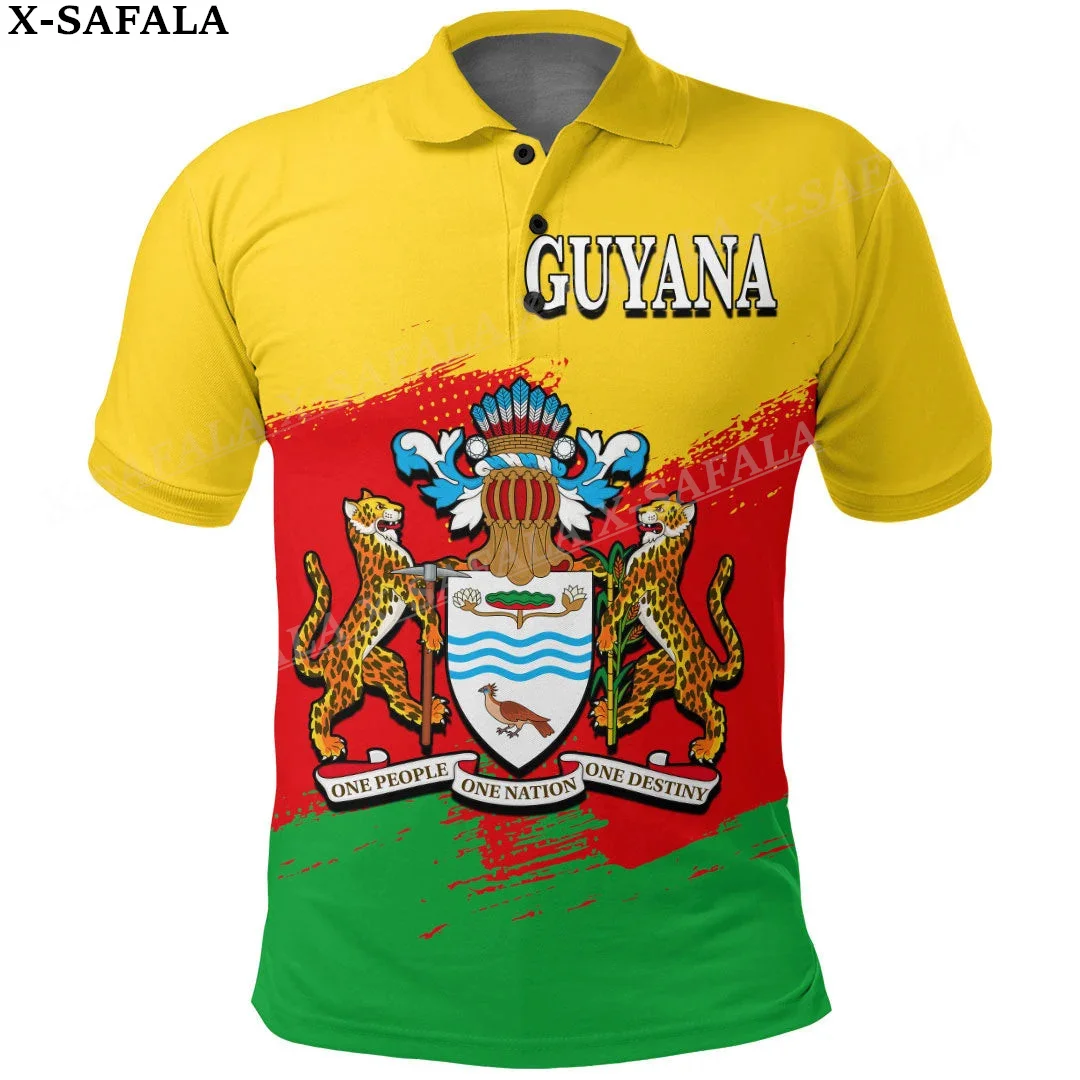 Guyana Coat Of Arms Love Country 3D Print Polo T-Shirt Men Collar Short Sleeves StreetWear Casual Top New Summer Clothes-3