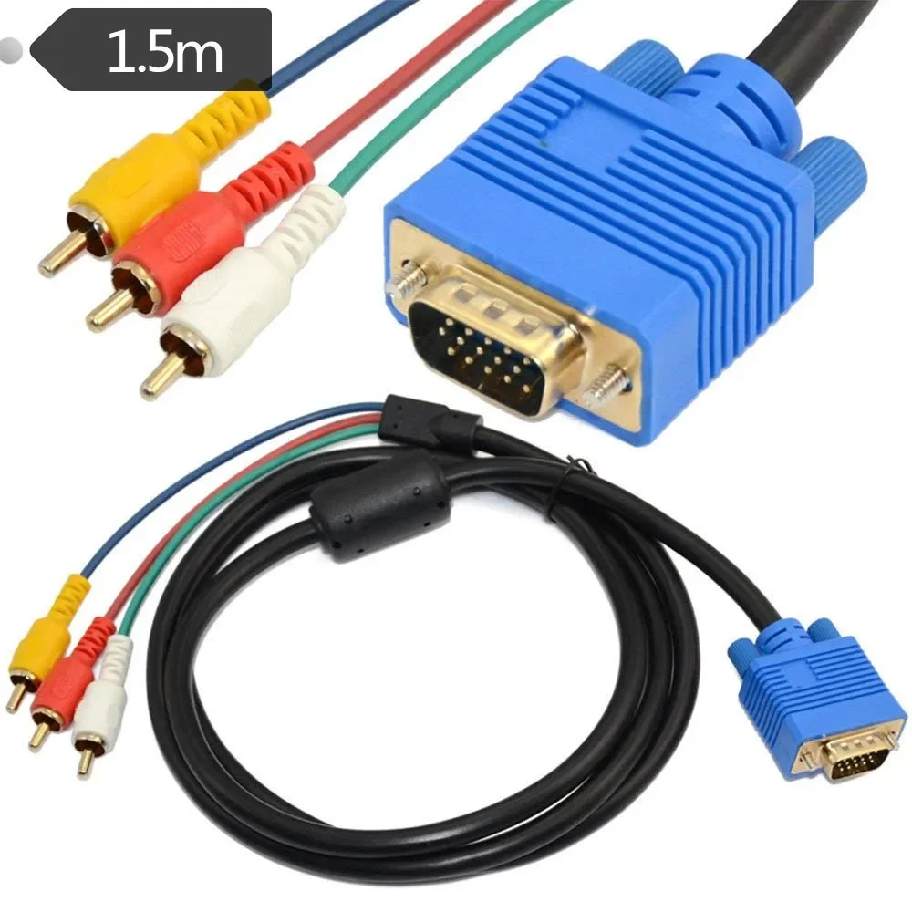 VGA to 3 RCA Male Component AV Video Converter Adapter Cable PC TV HDTV 1.5m