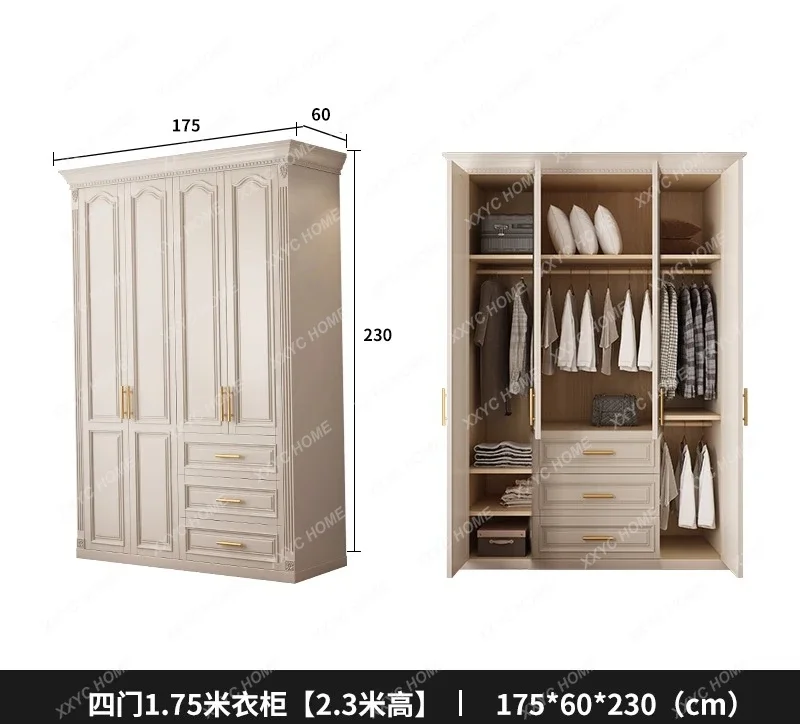 ZZSolid Wood Wardrobe Modern Simple White Large Wardrobe Style Storage Customization