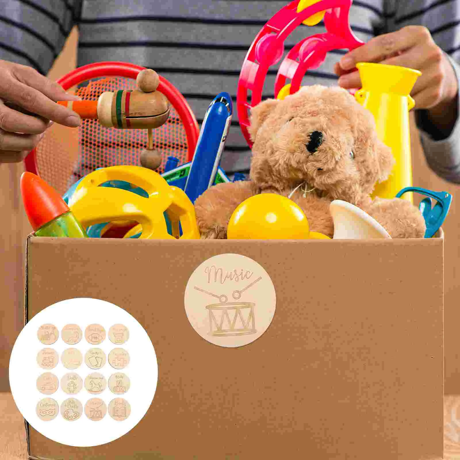 16 Pcs Wooden Round Circle for Toy Storage Discs Basket Crafts Dressing Table Organizer Tags Ornament Baby Mother Bins