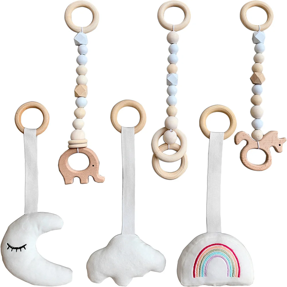 Accesorios sensoriales colgantes de madera, mordedor, anillos para cuna, desarrollo de Motor fino para recién nacidos de 0 a 6 meses, 6 uds.