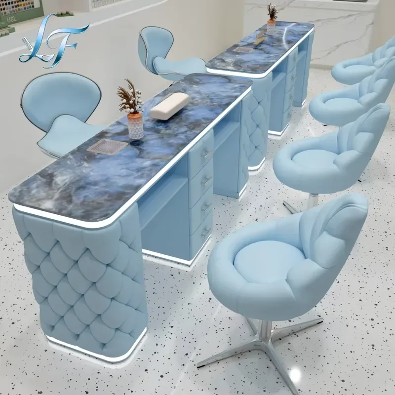 Luxury Nail Table With Vacuum Cleaner Manicure Desk And Chair Set Beauty Salon Workstation For Nail Technician