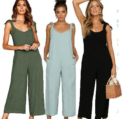 

New Arrival Casual Sleeveless Linen Cotton Solid Loose Jumpsuit Playsuit Overall Spring Summer