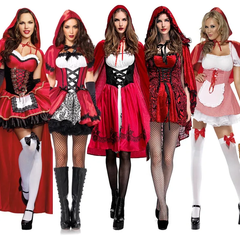 Disfraz de Halloween de talla S-6XL para mujer, Caperucita Roja, traje de fantasía para despedida de soltera, uniforme de juego, vestido de fantasía