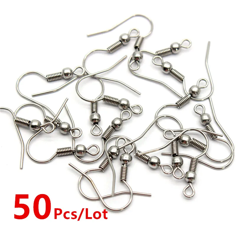 50pcs 316 ganci per orecchini ipoallergenici in acciaio inossidabile filo per orecchini con bobina e sfera per la creazione di gioielli 20x20mm