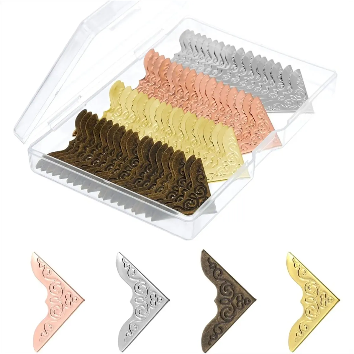 KSOL 80 Pieces Metal Book Corners, Vintage Iron Corner Protectors Decorative Edge Cover Guard with Storage Box for Scrapbook