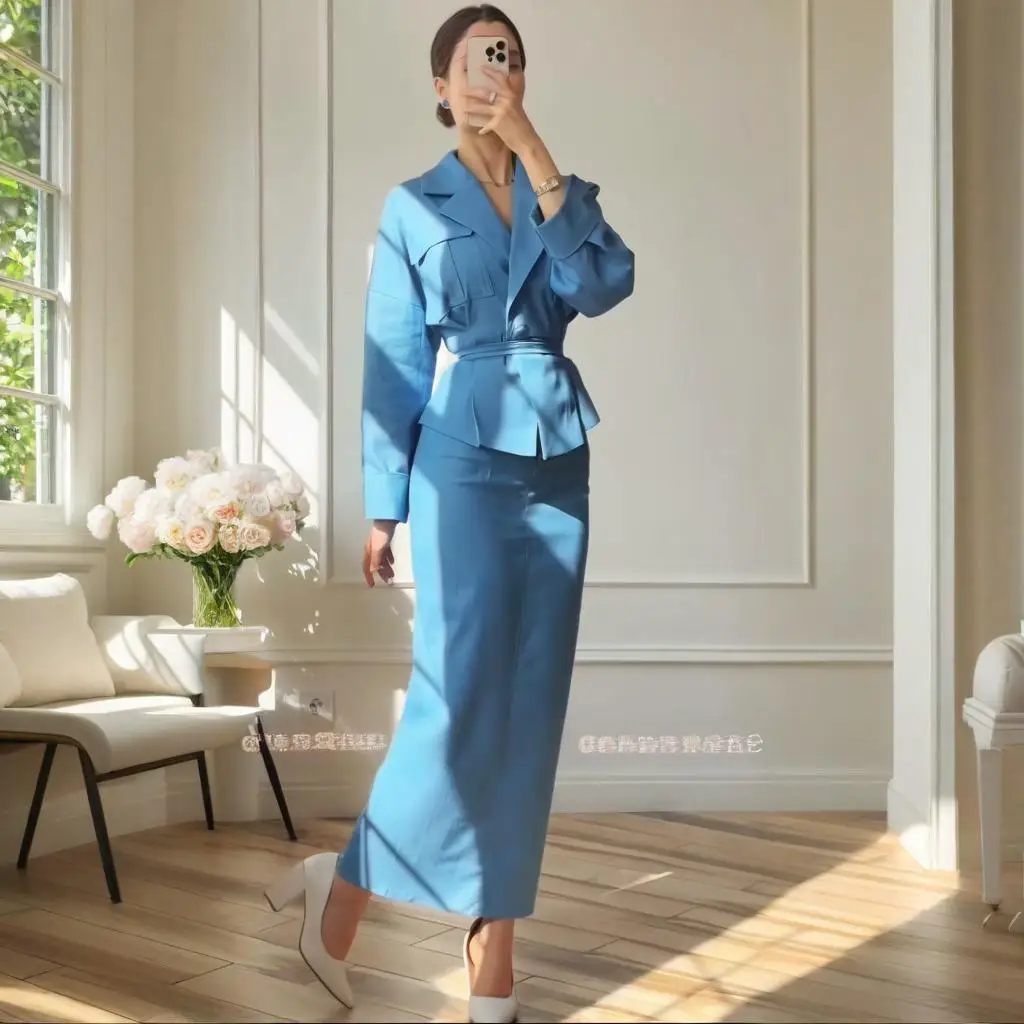 レディースツーピーススーツ Vネック エレガント スカートパンツスーツセット ビジネスカジュアル デイリーワークウェア カスタマイズ可能