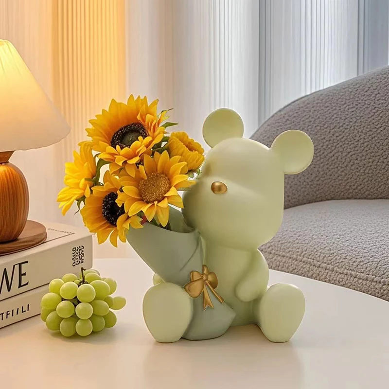 Niedliche Mini-Bär-Vase, kreativer kleiner Bär, Stick-Blume, Wohnzimmer, Desktop-Dekoration, Valentinstagsgeschenk für Liebhaber