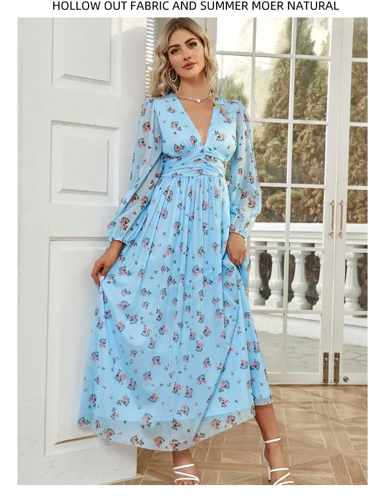

Elegant Autumn Abaya Fashion Women Mesh Print V-neck Long Maxi Dress Turkey Kaftan Islamic Evening Party Gown Jalabiya Vestidos
