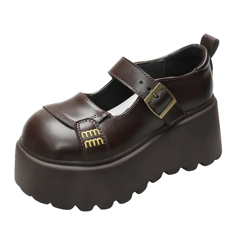 

New 8cm Spring Women Patent Leather British style Chunky Sneakers Loafers High Heels Platform Autumn Casual Shoes Flats Woman