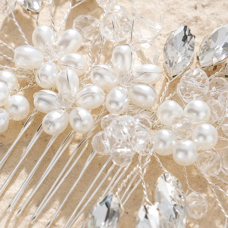 Handmade Crystal Flower Hair Combs Clips Bridal Wedding Hair Accessories for Women Bride Headpiece Bridesmaid Jewelry