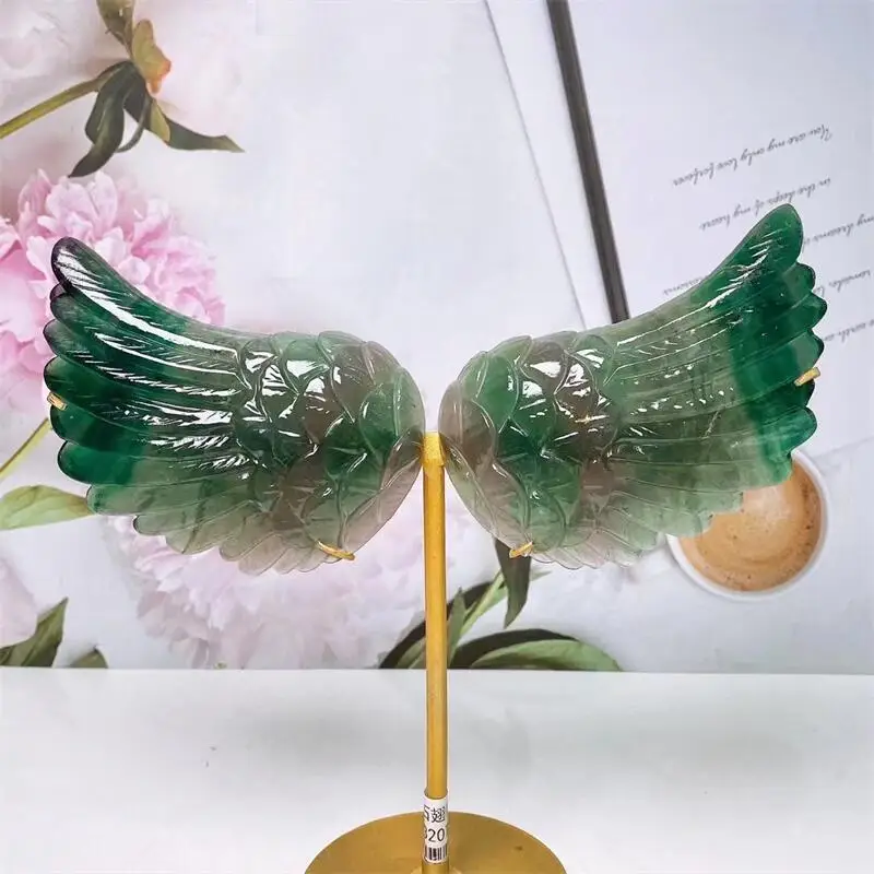 

Natural Fluorite Wings Carving Fashion Crystal Crafts Healing Gemstone Girl Birthday Present Home Decoration 1pair