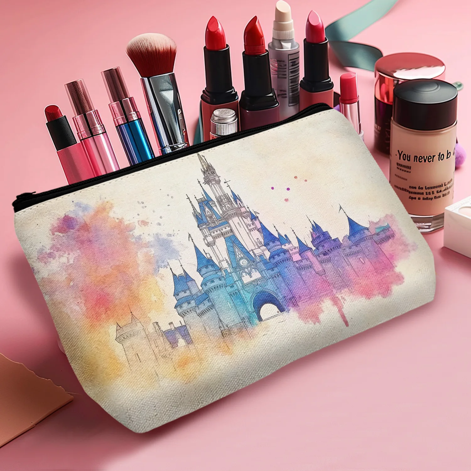 1Pc Magic Castle Pattern Cosmetic Bag Makeup Bag Cute Travel Bag Lightweight Makeup Organizer For Travel Essentials