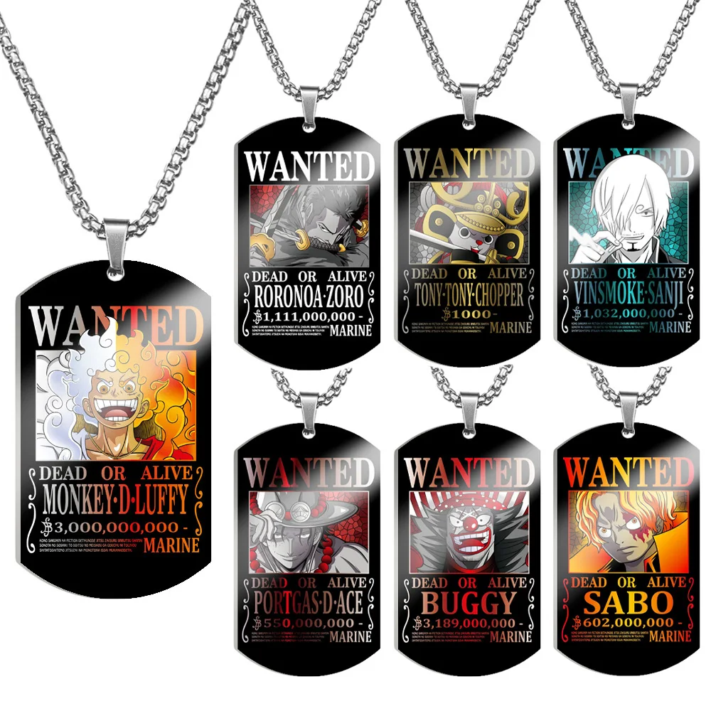 Anime One Piece Metal Necklace Luffy Nika New Bounty Wanted Posters Pendant Zoro Action Figure Necklaces for Women Men Toys Gift