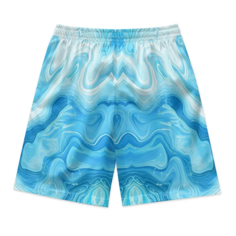 Blue Marble Print Men's Summer Polyester Drawstring Waist Shorts Streetwear Sport Beach Shorts Clothing Bottoms