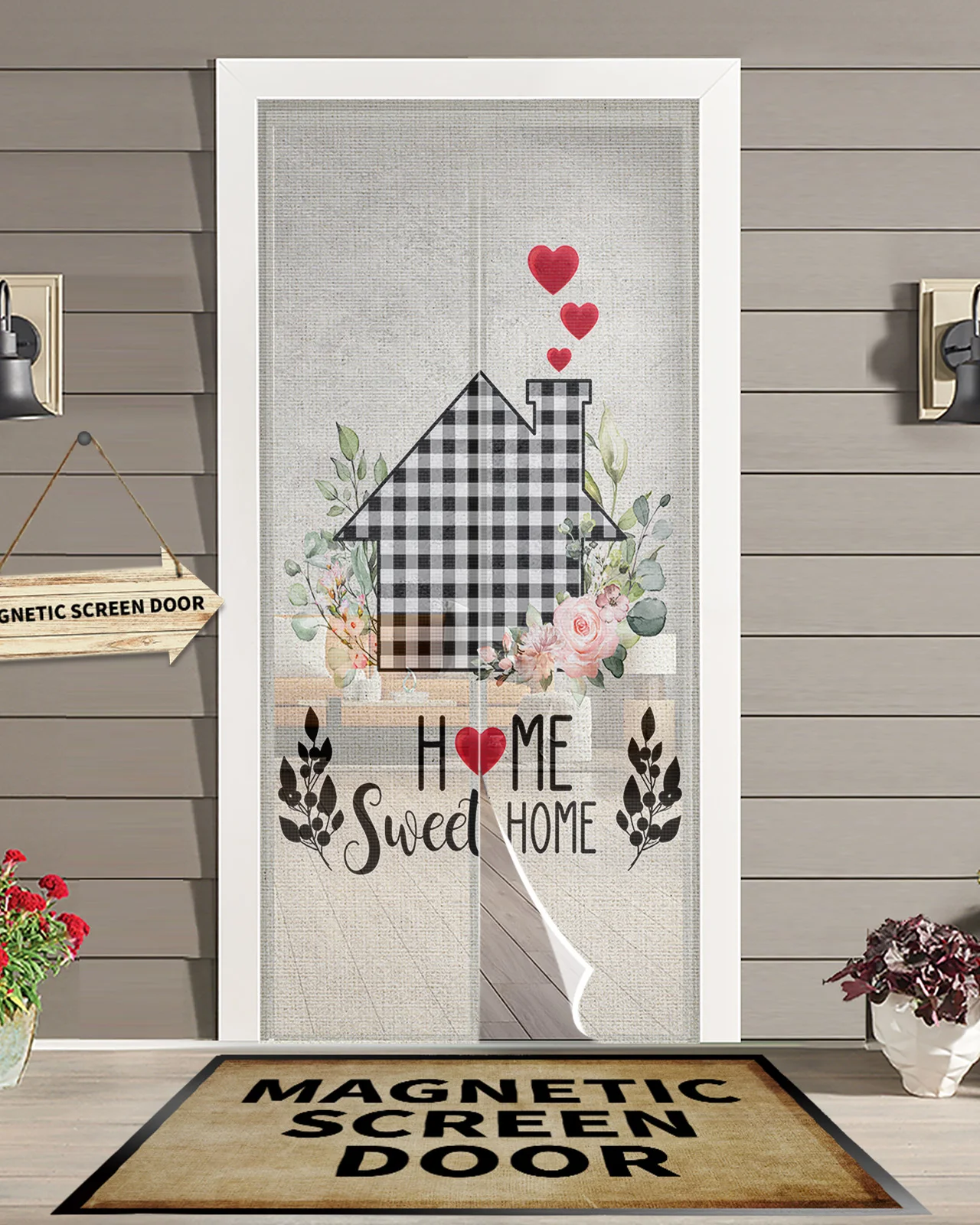 Plant Watercolor Flowers Magnetic Mosquito Net Summer Anti Bug Fly Door Curtains Kitchen Screen Door Mesh