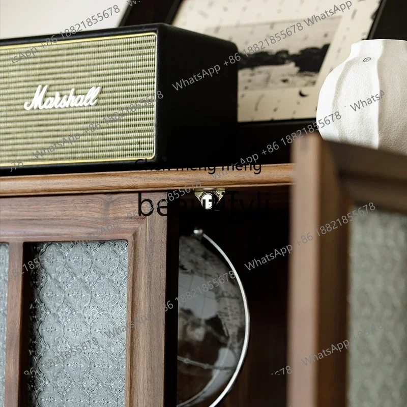 X Black Walnut Wine Cabinet Solid Wood Bookshelf Living Room Home Floor Display Shelf