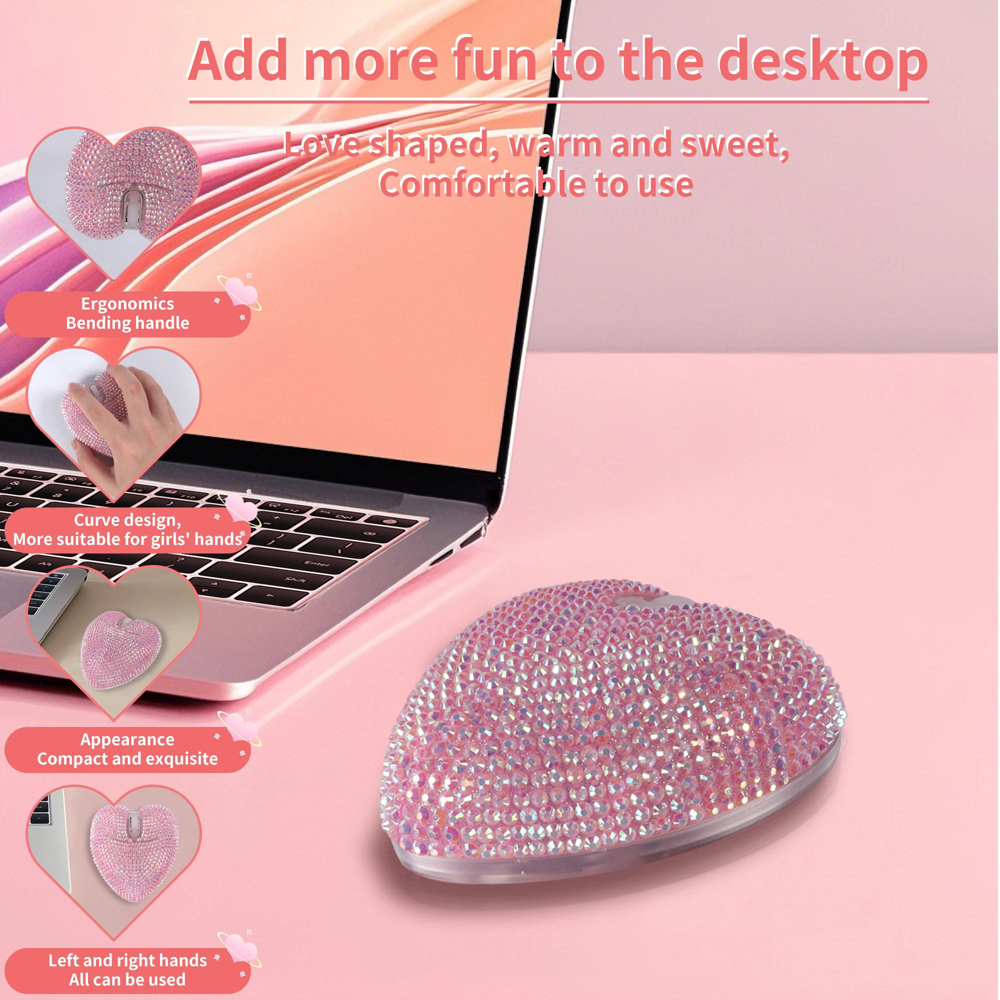 Draadloze liefdesmuis 2.4G of Bluetooth-verbinding Sparkle Creatief ontwerp Mause Kantoorgebruik Antislip Zweetbestendig Cadeau voor meisje