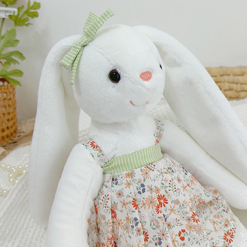 45cm Cute Long Ears Bunny Stuffed Animal Soft Rabbit With Dress Plush Toy Kids Birthday Gift Children Cuddle Toys Girl Gifts