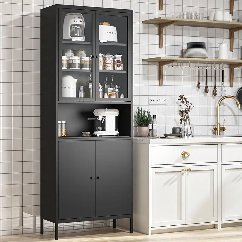 

Whole body glass door Multi-layer wrought iron storage rack Steel floor-to-ceiling bookcase Household living room Bedroom booksh