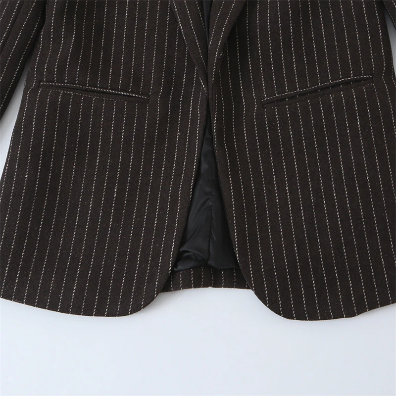 KEYANKETIAN 2026 Autumn Pinstripe Open‑Front Blazer Shawl Collar Loose Fit Long Sleeve Welt Pocket Women Suit Jacket Outerwear