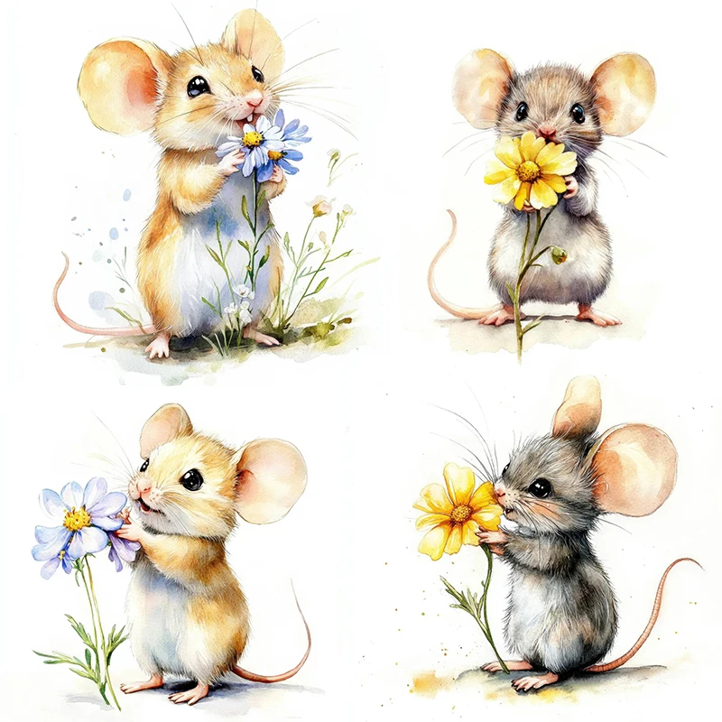 

MT888# Mouse with Flower Decal Bedroom Entryway Living Room Porch Home Decoration Wall Stickers, Removable Toilet Stickers