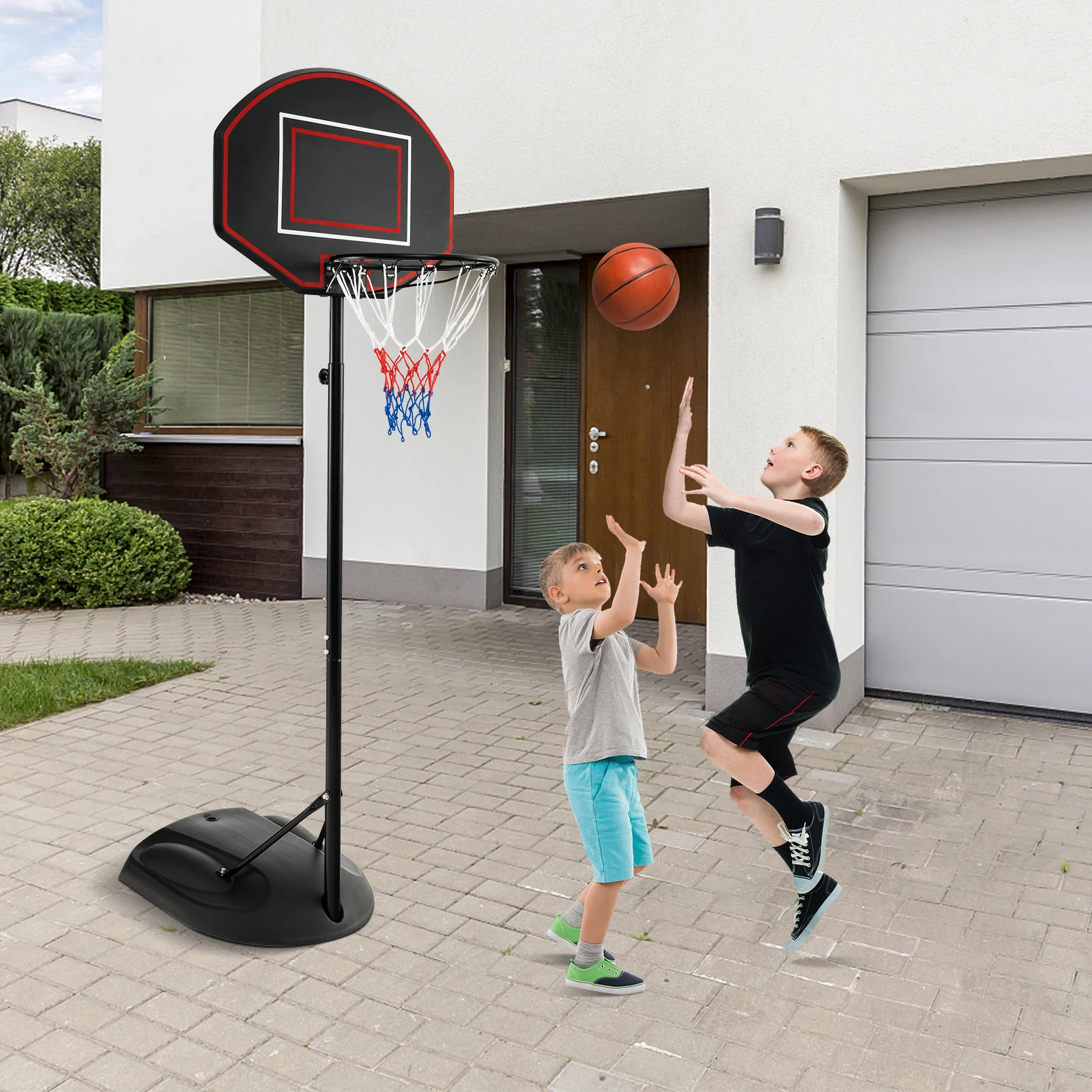 5.5-7.5FT Adjustable Portable Basketball Goal System w/Shatterproof Backboard