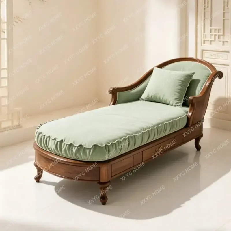 Solid wood chaise longue recliner new Chinese chaise longue balcony beauty couchTJ