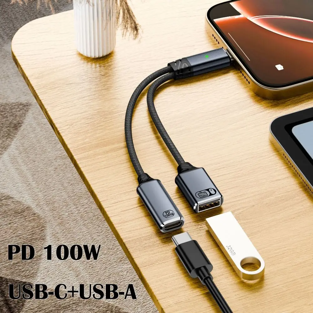 2 in 1 Type C Splitter PD 100W Fast Charging USB Headphone Converter OTG Function Data Transmission Audio Adapter Tablet Laptop